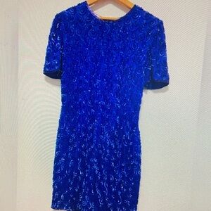 Vibrant Blue Mini Dress with Textured Design
